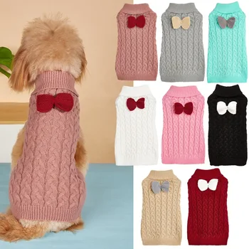Осенне-зимний свитер для собак, новый дизайн воротника-поло, тканый трехмерный твист, однотонный свитер с полной скрученностью, вязаный кабелем.