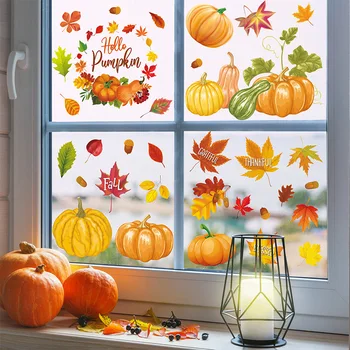 Осенний грузовик с тыквой на день благодарения, двухсторонние накладки на окна, наклейки на окна с кленовыми листьями, наклейки на стекло, декор для защиты от столкновений