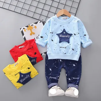 осенний комплект одежды для мальчика, костюм для мальчика, футболка со звездой с длинными рукавами + брюки, комплект одежды для мальчиков из 2 предметов
