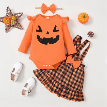 Осенний модный восторг: комбинезон с тыквенной тематикой и комбинезон-юбка для маленьких девочек 0-18 месяцев
