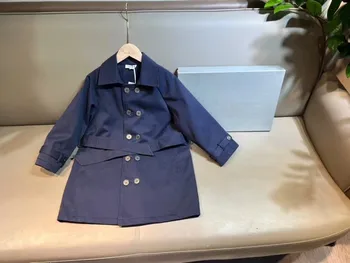 Осенняя куртка высокого качества 2023 года, голубая ветровка в полоску для девочек, детская одежда от 3 до 4 до 14 лет