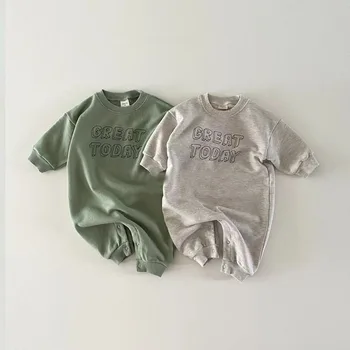 Осенняя одежда для новорожденных, комбинезон с буквенным принтом для маленьких мальчиков и девочек, хлопковый повседневный комбинезон для малышей, Повседневный цельный