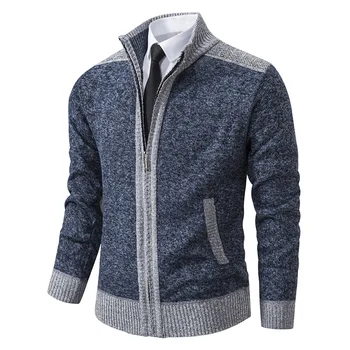 Осень /зима 2023, новый мужской модный кардиган на молнии, повседневный свитер, вязаный мужской приталенный трендовый кардиган, свитер