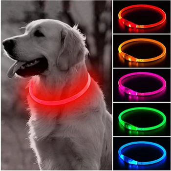 Ошейник для собак со светодиодной подсветкой, Съемный светящийся USB-зарядка, светящийся поводок для большой кошки, Ошейник для маленьких ярких лабрадоров, домашних собак