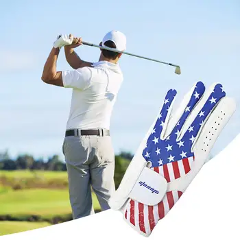 Перчатка для правой руки, мужская перчатка для гольфа с регулируемой застежкой, рисунок американского флага, Износостойкая синтетическая кожа, улучшающая игру в гольф