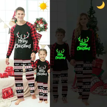 Пижама в тон Рождеству, Светящийся Комплект Рождественских пижам с Оленьими рогами Merry Christmas