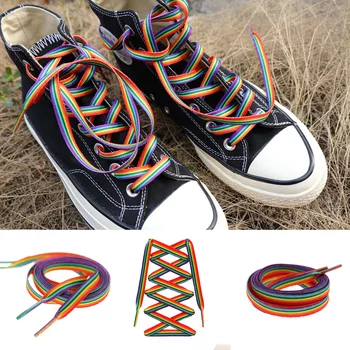 Плоские радужные шнурки Градиентного цвета, шнурки для обуви на плоской подошве с глубоким вырезом и высоким берцем, Шнурки с радужной персонализированной печатью, аксессуары для обуви