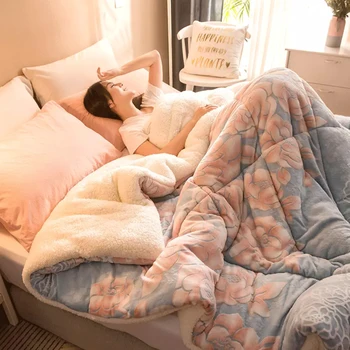 Плюшевое и утолщенное одеяло, двустороннее плюшевое одеяло, зимнее одеяло, теплая сердцевина одеяла, овечий флис, одеяло для одного и двух человек