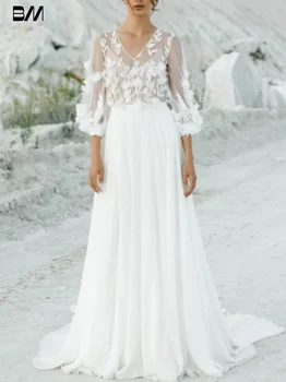 Пляжное свадебное платье с V-образным вырезом, романтический халат невесты трапециевидной формы, простые изящные платья невесты длиной до пола, Vestidos De Novia