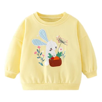 Повседневная одежда для маленьких девочек 2023 года, осенне-весенняя мягкая и комфортная толстовка с милым кроликом для детей 2-8 лет