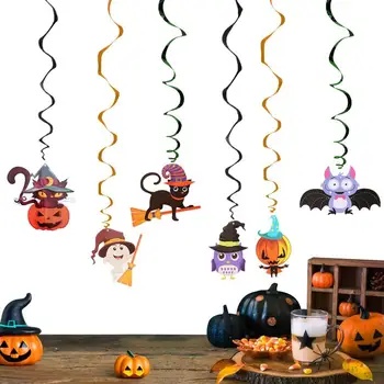 Подвесные вихревые украшения на Хэллоуин, стримеры из фольги, спиральная тыква-ведьма, призрачные декорации для вечеринок на Хэллоуин