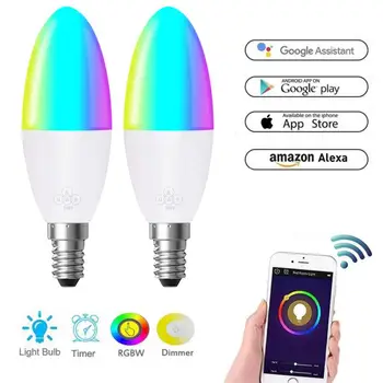 Поддержка Alexa Google Home Пульт дистанционного управления E14 E26 E27 B22 Wifi Rgb Light Умная светодиодная лампа с регулируемой яркостью Smart Life Candle Bulb 6 Вт