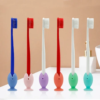 Подставка для зубной щетки, Силиконовая присоска в форме Рыбки, Держатель для зубной щетки, Переносной Дорожный Колпачок для зубной щетки, Товары для ванной комнаты
