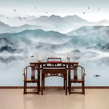 Пользовательские 3D настенные фрески в китайском стиле, абстрактная пейзажная живопись тушью, художественные обои для гостиной, фон для кабинета, настенный декор для дома
