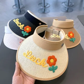 Пустой верх с цветочным рисунком для девочек, повседневная праздничная пляжная шляпа с широкими полями, детская солнцезащитная кепка