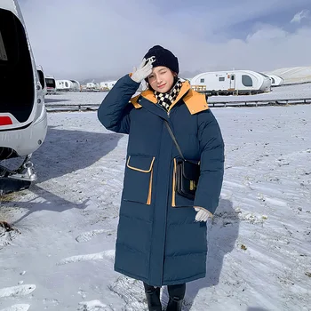 Пуховая парка Женская Толстая Зимняя куртка женская зимняя куртка с карманами на новом популярном утеплении выше колена A12D