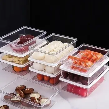 Расширяемый ящик для хранения в холодильнике Органайзер для пищевых продуктов Пластиковые контейнеры для пищевых продуктов Переносная коробка для хранения в кухонном холодильнике