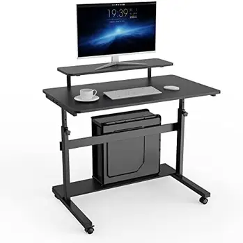 Регулируемый компьютерный стол-стойка, 41-дюймовый передвижной рабочий стол, портативная рабочая станция на колесиках для домашнего офиса с