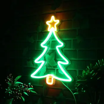 Рождественская елка Неоновая вывеска для настенного декора Окон Неоновый ночник с регулируемой яркостью питания от USB для домашней вечеринки, бара, магазина подарков