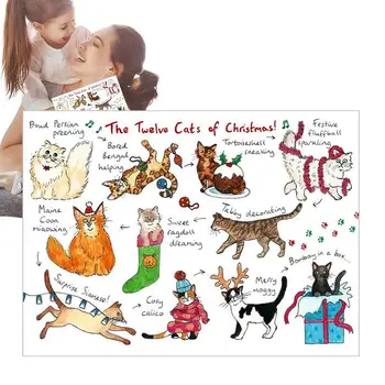 Рождественская открытка The Twelve Cats Of Christmas Веселая Поздравительная открытка Ассорти забавных мультяшных праздничных открыток с юмором для кошек и собак Уникальные