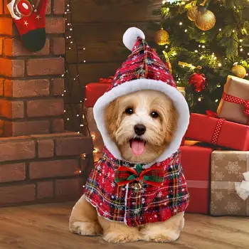 Рождественский плащ для домашних животных, уютный Рождественский Плащ для домашних животных с капюшоном и галстуком-бабочкой Для зимней вечеринки, Реквизит для фотосъемки в путешествиях, Зимний Теплый наряд