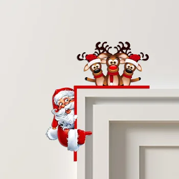 Рождественское украшение угла двери Олень Санта-Клауса Деревянный орнамент, Сшитый своими руками, Креативы для домашнего декора, Забавный на углу моей двери