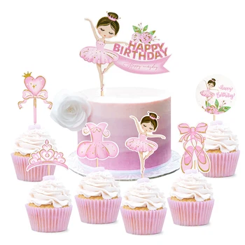 Розовая девочка-Балерина, Топпер для торта, платье в короне, Дети, С Днем Рождения, Свадьба, Вечеринка, Детский душ, Выпечка, Торт, Десерт, Декор своими руками