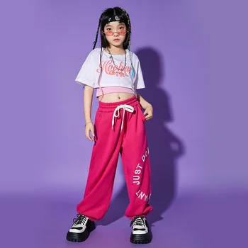 Розовые брюки-карго для девочек в стиле хип-хоп, детский укороченный топ и юбка, комплект одежды для уличных танцев принцессы, детский Джазовый сладкий наряд, уличная одежда, костюмы