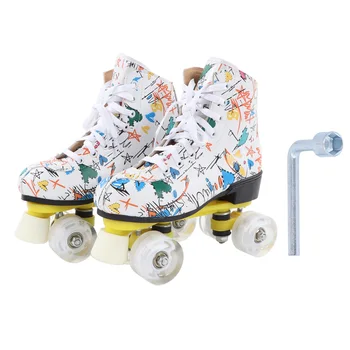Роликовые коньки с 4 колесами, белые роликовые коньки с граффити, яркие, безопасные для катания на коньках, отвод тепла для детей, для катания в помещении