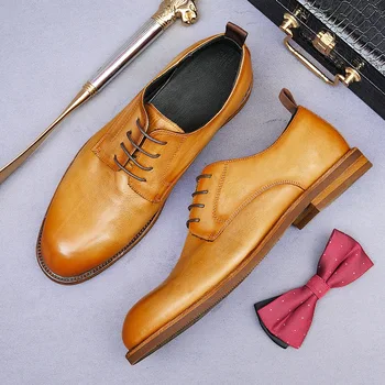 Роскошная мужская официальная обувь в британском стиле в стиле ретро из натуральной кожи ручной работы, удобные повседневные деловые свадебные туфли из мягкой воловьей кожи, мужские
