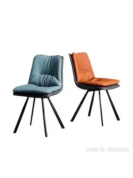 Роскошный обеденный стул из двойной ткани Nordic, домашний современный простой обеденный стул с кожаной спинкой, обеденный стул с ножками из углеродистой стали