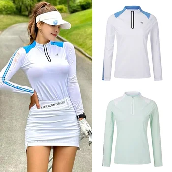 Рубашка для гольфа, женский модный крутой дышащий топ, спорт на открытом воздухе, наполовину застегивающийся на молнию, с длинным рукавом, Летняя осенняя одежда для гольфа, женский топ для гольфа