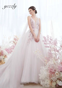 Свадебное платье с V-образным вырезом и аппликацией на бретелях без спинки, бальное платье, светло-розовое свадебное платье с лентой, большие размеры, Vestido De Noiva