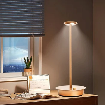 Светодиодная металлическая водонепроницаемая перезаряжаемая настольная лампа с сенсорным затемнением, металлическая настольная лампа для бара, гостиной, ночник для чтения-Прочный