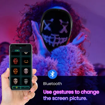 Светодиодная программируемая маска для Хэллоуина, управление жестами, меняющая лицо Светящаяся маска, управление приложением Bluetooth, маска для редактирования текста своими руками