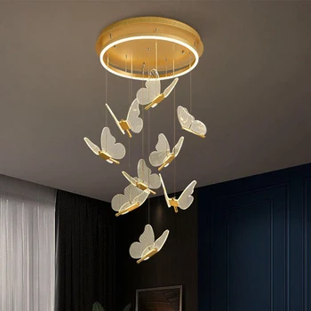 Светодиодный подвесной светильник в форме бабочки, Акриловая Потолочная Люстра, гостиная, спальня, Украшение холла, лестница, Длинная подвесная лампа