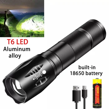 Светодиодный фонарик из алюминиевого сплава, перезаряжаемый через USB, многофункциональный мини-зум, блики, портативное освещение