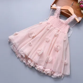 Сетчатая юбка-бабочка с рукавами-мухами Для маленьких девочек, платье на подтяжках из тюля для танцев, платья принцессы для вечеринок, одежда платье для девочки