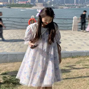 Сетчатое платье для беременных в корейском стиле, модный воротник 