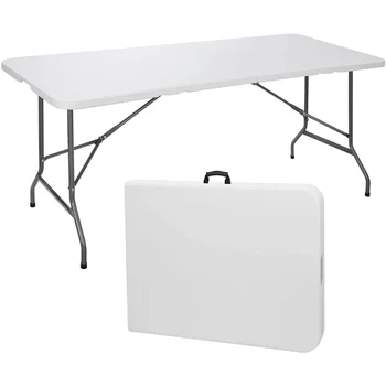 Складной стол SKONYON, раскладывающийся пополам, 6 футов, складной пластиковый обеденный стол для пикника, белый