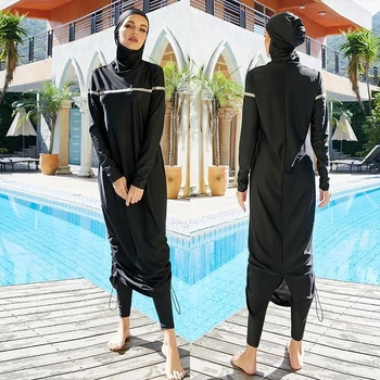 Скромный мусульманский пляжный комплект буркини в хиджабе с полным покрытием, женский купальник-тройка, купальники, купальные костюмы