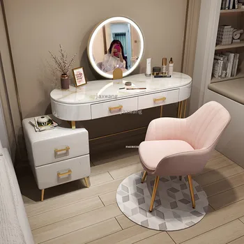 Современные роскошные домашние комоды, Мебель для спальни, туалетный столик из закаленного стекла, Шкаф для хранения туалетного столика Nordic Ins, Туалетный стул