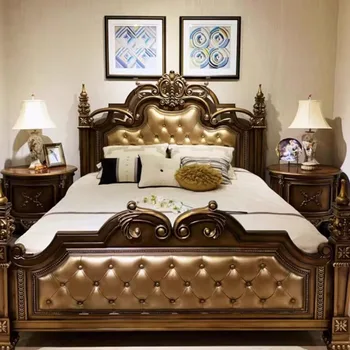 Современные эстетичные спальни с кроватями Салон из скандинавского дерева Роскошная двуспальная кровать из натуральной кожи Мебель для гостиной Letto Matrimoniale