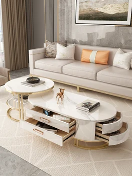 Современный легкий роскошный журнальный столик, шкаф для телевизора, сочетание небольшой квартиры, итальянская каменная плита, овальный журнальный столик, гостиная