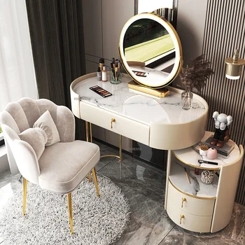 Современный минималистичный деревянный туалетный столик для спальни, дизайнерская мебель, легкие роскошные комоды, туалетный столик для макияжа с набором зеркал
