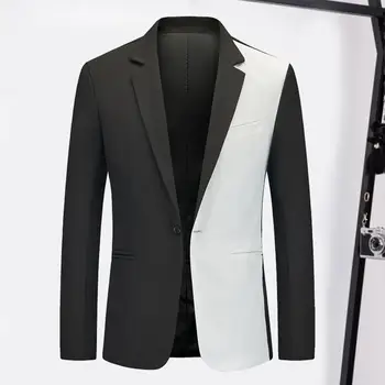 Стильный мужской костюм контрастного цвета, воротник с лацканами, приталенный деловой пиджак с защитой от морщин для официальных мероприятий