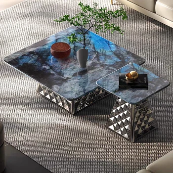 Супер роскошный журнальный столик Глянцевая поверхность Мрамор Современная простая мебель для дома в гостиной на основе нержавеющей стали