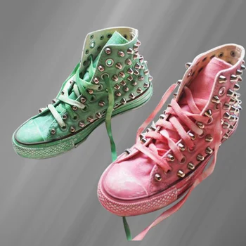 Трендовая новая парусиновая обувь для родителей и детей, окрашенная вручную, с заклепками для тяжелой промышленности, удобная обувь для уличных танцев в стиле хип-хоп