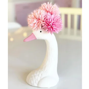 Украшение белой керамической вазы с лебедем, Креативный розовый гусь, простое современное украшение, украшение для дома