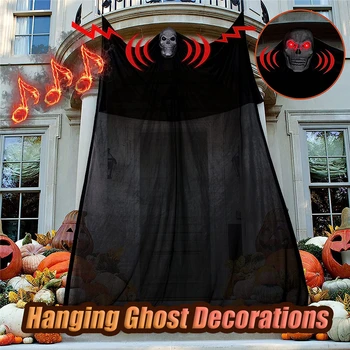 Украшение дома с привидениями в виде черепа на Хэллоуин со светодиодным звуком, украшение с привидениями в помещении, на открытом воздухе, бар, декор для вечеринки на Хэллоуин